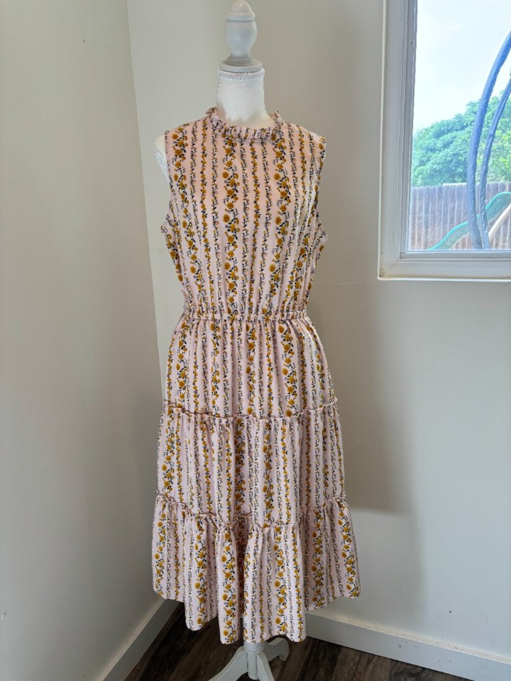 MELLODAY Yellow Floral Striped Midi Dress